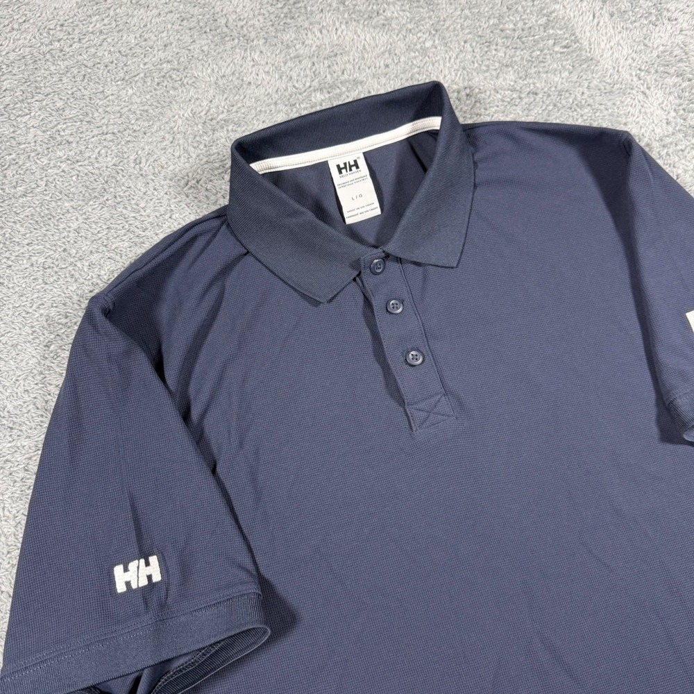 Helly Hansen Mech Polo Shirt Mens Large Blue Short Sleeve UPF 50 Tech Top